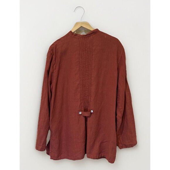 Vtg J Jill Womens Button Up Linen Blend Tunic Top Pleats Rust L Coastal Bohemian - Picture 6 of 10